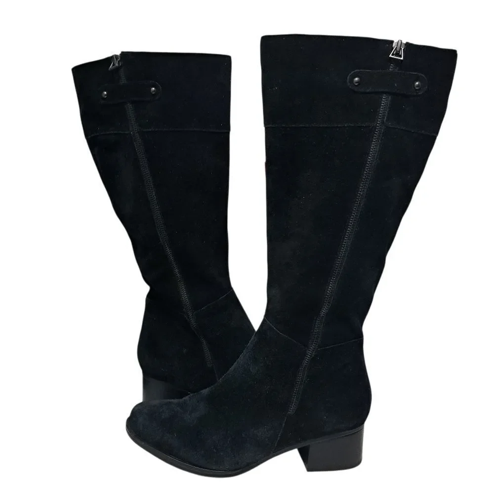 Naturalizer Demi Wide Width Leather Suede Boot Goth Missing Insert S 8.5WW Black